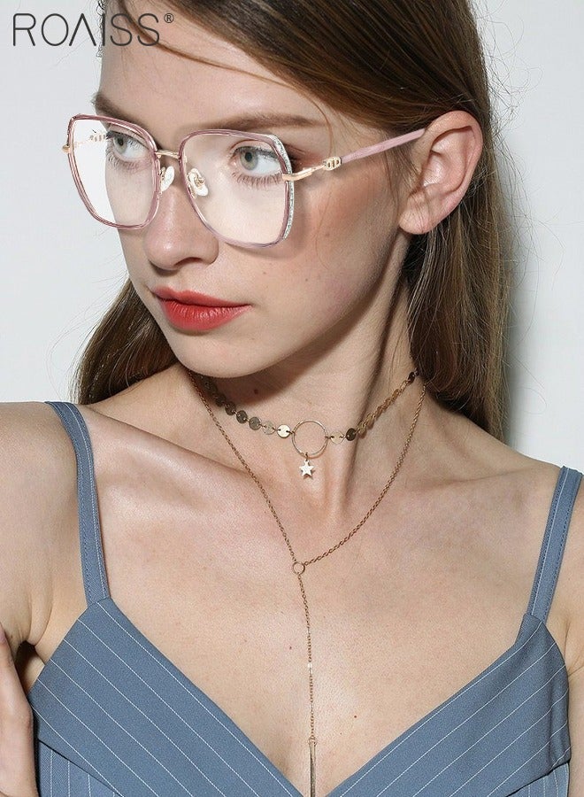 roaiss Women's Blue Light Blocking Glasses Blue Light Filter Computer Reading Gaming TV Phones Oversized Eyeglasses Fashion Anti Eyestrain Headache Eyewear, Transparent Light Purple  - Image 2