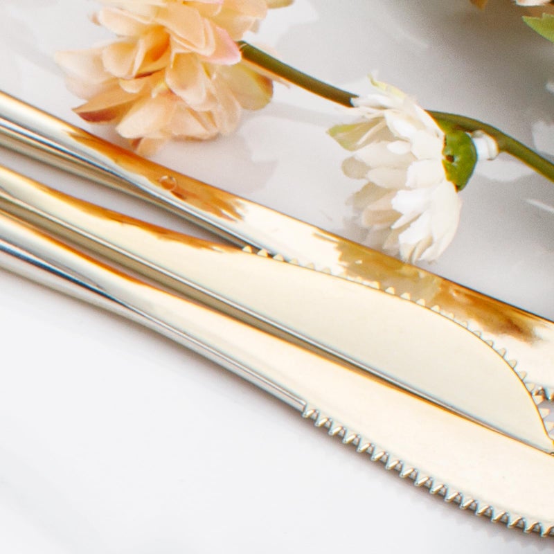 I00000 I00000 90 Pcs Gold Plastic Knives Plastic Silverware  Gold Disposable Utensils  Heavy Duty Disposable Knives Dinnerware Perfect for Parties  Wedding & Dinners  - Image 2