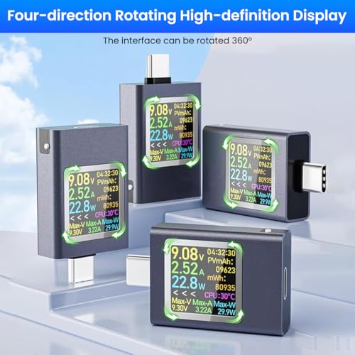 Serplex® Type-C Voltage Ammeter Digital Power Meter PD3.1 USB-C Tester Multi-function Type-C Power Meter Color Screen DC 4.5-50V 0-12A 600W Compatible with Cable Testing and Battery Charging Profiling - Image 4