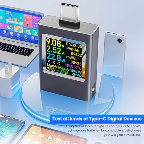Serplex® Type-C Voltage Ammeter Digital Power Meter PD3.1 USB-C Tester Multi-function Type-C Power Meter Color Screen DC 4.5-50V 0-12A 600W Compatible with Cable Testing and Battery Charging Profiling - Image 3