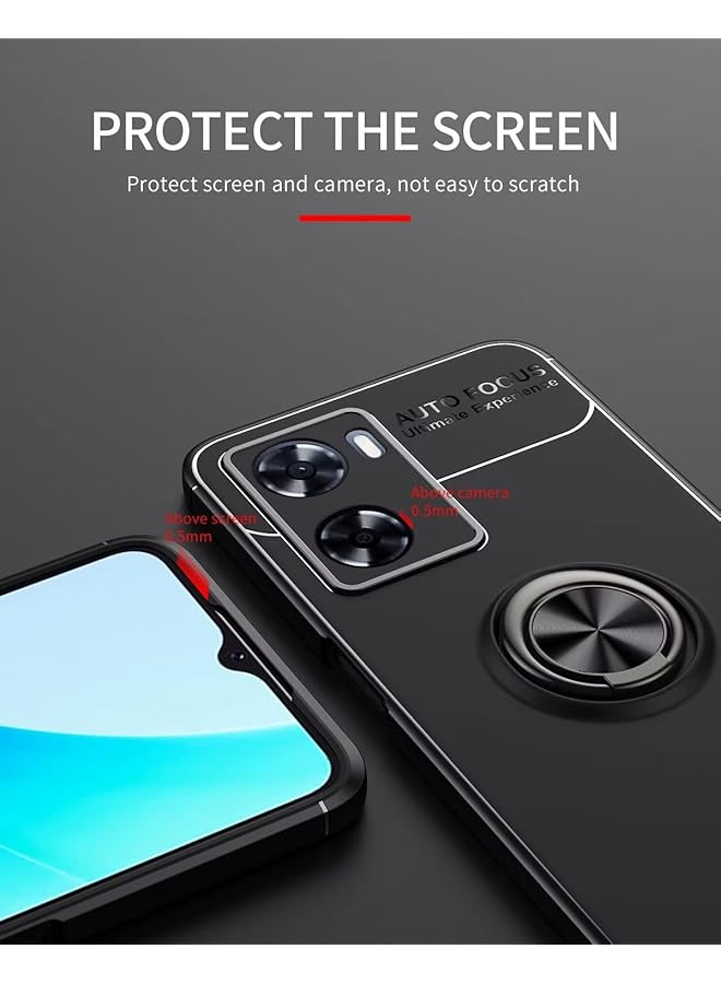 erorex Case For Oppo A76 Oppo A96 Realme 9I 4G Soft Silicone Slim Shockproof Tpu Bumper Cover With Metal Ring Holder With Car Magnet 360° Rotation Black - Image 2