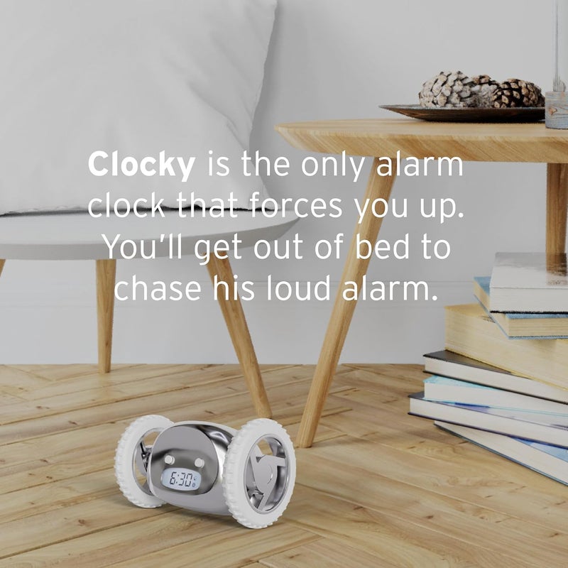 CLOCKY Alarm Clock on Wheels (Original) | Loudest for Heavy Sleeper (Adult or Kid Bed-Room Robot Clockie) Funny, Rolling, Run-away, Moving, Jumping (Chrome) - Image 3