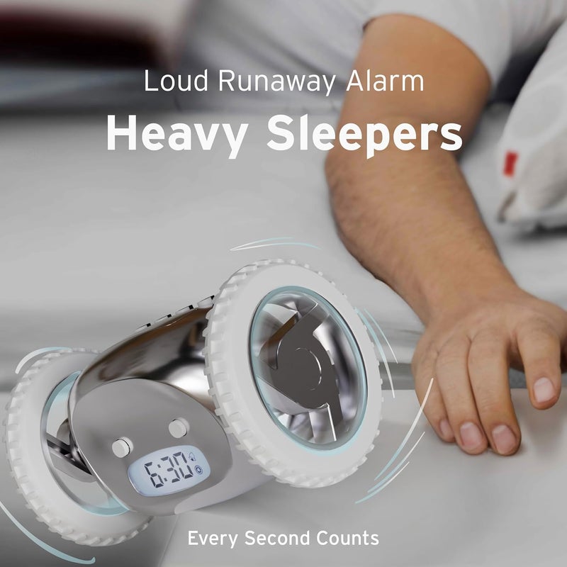 CLOCKY Alarm Clock on Wheels (Original) | Loudest for Heavy Sleeper (Adult or Kid Bed-Room Robot Clockie) Funny, Rolling, Run-away, Moving, Jumping (Chrome) - Image 4