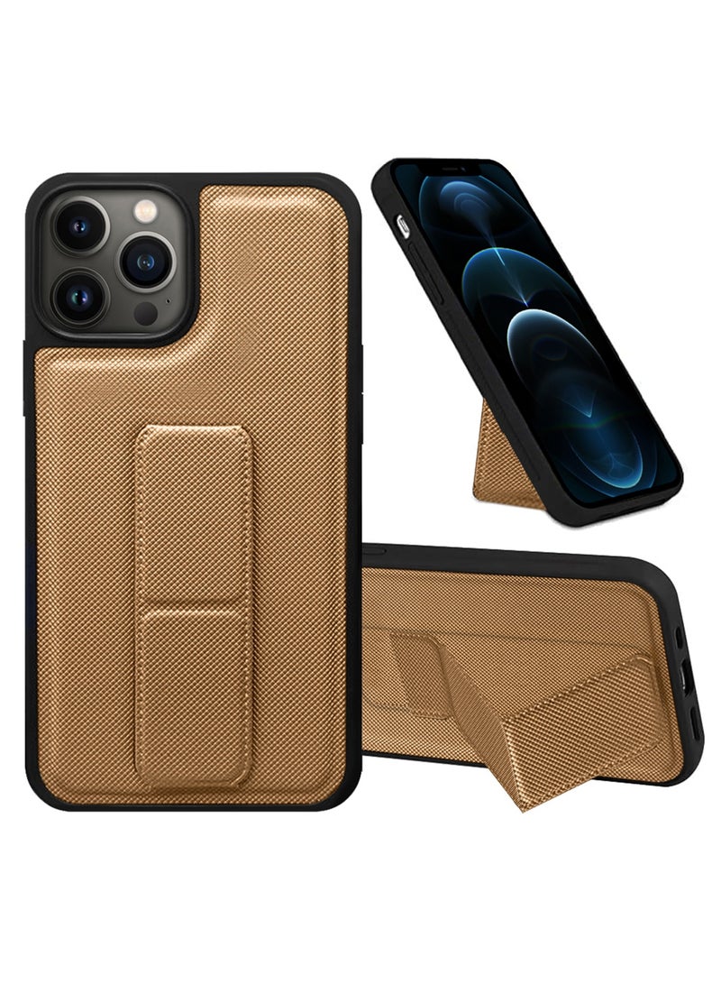 CATANES Shockproof Case with Integrated Hand Strap for iPhone 12 Pro Max - Foldable Kickstand and Anti-Drop Protection for Secure Grip and Hands-Free Viewing - Brown - Image 1
