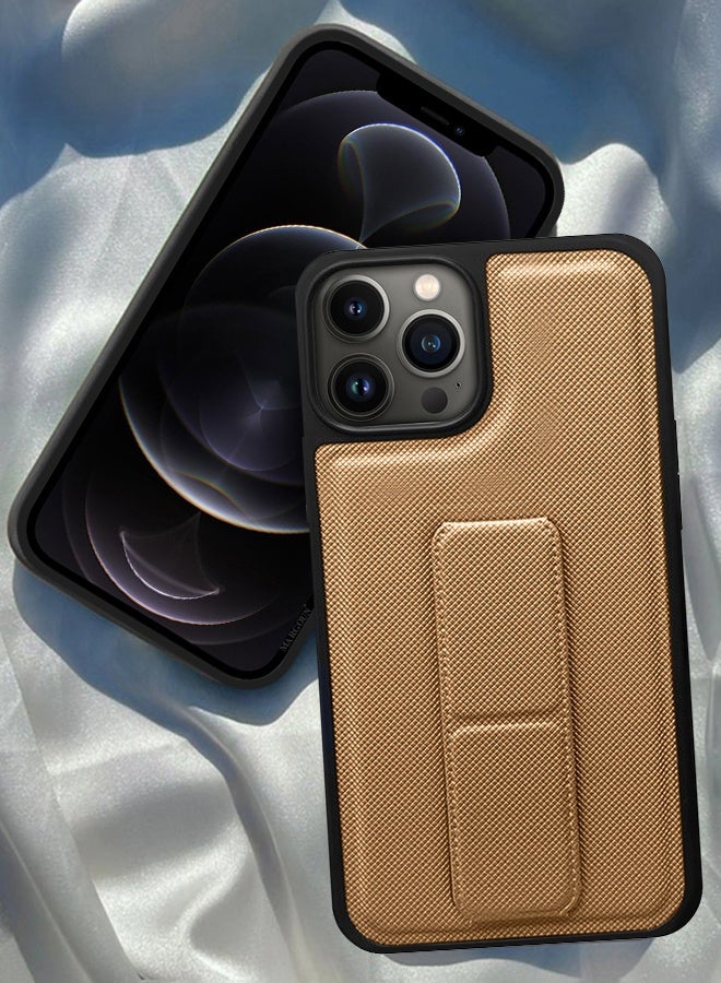 CATANES Shockproof Case with Integrated Hand Strap for iPhone 12 Pro Max - Foldable Kickstand and Anti-Drop Protection for Secure Grip and Hands-Free Viewing - Brown - Image 3