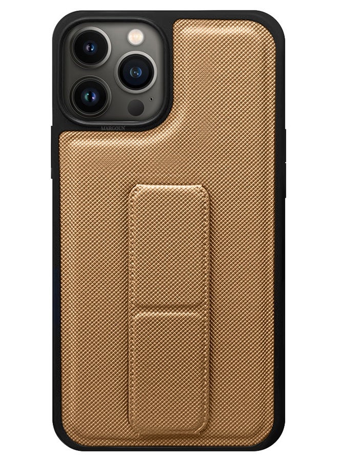 CATANES Shockproof Case with Integrated Hand Strap for iPhone 12 Pro Max - Foldable Kickstand and Anti-Drop Protection for Secure Grip and Hands-Free Viewing - Brown - Image 2