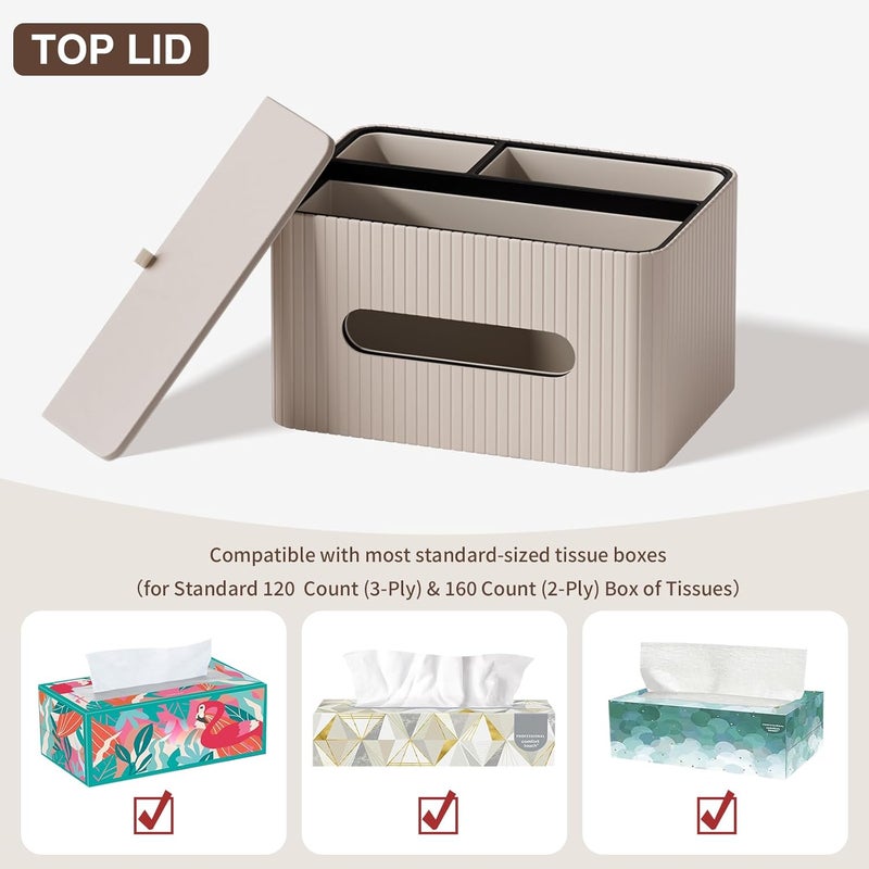 KINGFOM Leather Tissue Box Cover with Storage Tray, Decorative Tissue Box Holder Organizer for Office Desk, Bedroom & Nightstand, Remote Control Holder for Perfume, Watch, Glasses, Pens (Mocha Beige) - Image 5