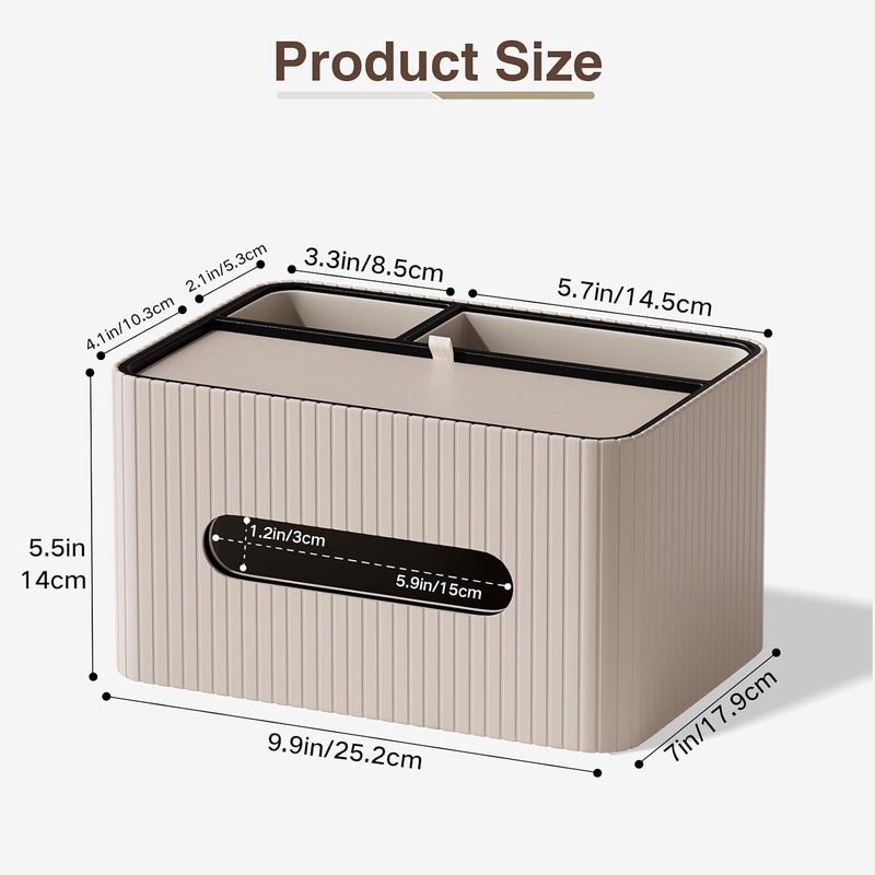 KINGFOM Leather Tissue Box Cover with Storage Tray, Decorative Tissue Box Holder Organizer for Office Desk, Bedroom & Nightstand, Remote Control Holder for Perfume, Watch, Glasses, Pens (Mocha Beige) - Image 3