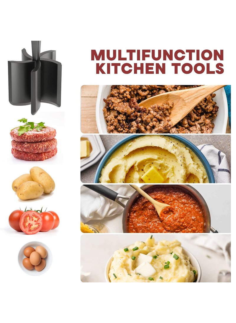 Multifunctional Meat Chopper & Potato Masher – Heat Resistant Smasher for Hamburger Meat, Ground Beef, Turkey – Non-Stick Cookware Utensil