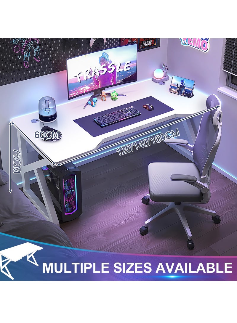 تراسل مكتب ألعاب، مكتب كمبيوتر مريح، مكتب كمبيوتر مريح، طاولة ألعاب متينة مع أرجل فولاذية على شكل حرف K، محطة عمل مكتبية منزلية، سهلة التجميع، 140x60x75 سم - Image 3