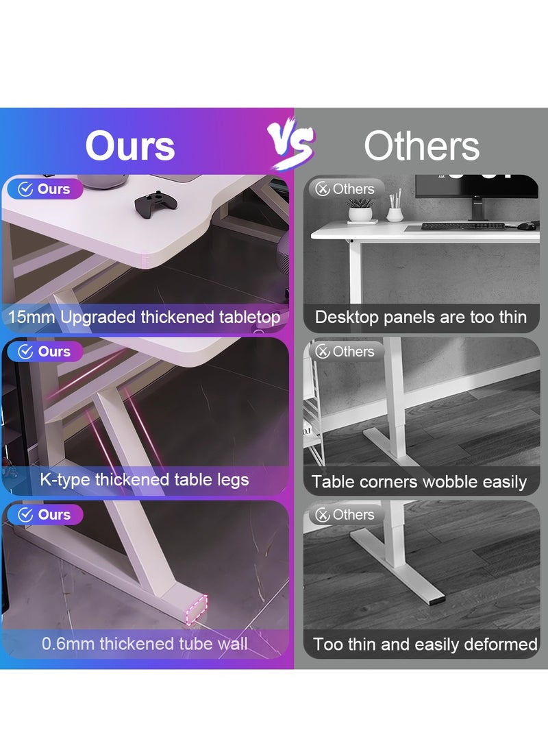تراسل مكتب ألعاب، مكتب كمبيوتر مريح، مكتب كمبيوتر مريح، طاولة ألعاب متينة مع أرجل فولاذية على شكل حرف K، محطة عمل مكتبية منزلية، سهلة التجميع، 140x60x75 سم - Image 4
