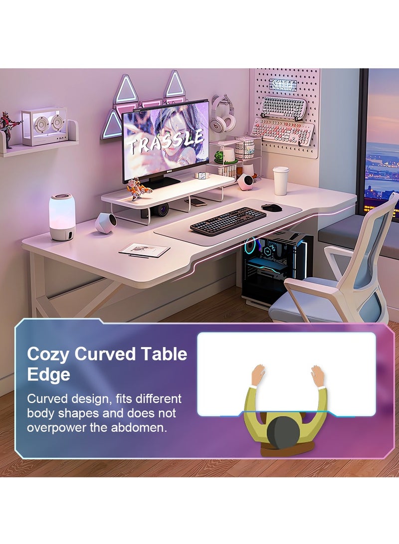 تراسل مكتب ألعاب، مكتب كمبيوتر مريح، مكتب كمبيوتر مريح، طاولة ألعاب متينة مع أرجل فولاذية على شكل حرف K، محطة عمل مكتبية منزلية، سهلة التجميع، 140x60x75 سم - Image 5