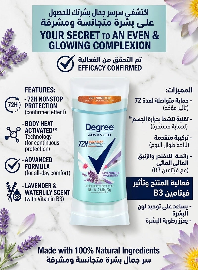 Degree Advanced Lavender & Waterlily 72H Body Heat Deodorant 74g - Image 3