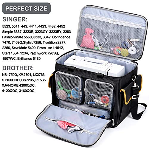 CAB55 Sewing Machine Case, Sewing Machine Carrying Bag with Removable Padding Pad, Tote Bag for Sewing Machine and Extra Sewing Accessories, Black (17"x13"x14") - Image 3
