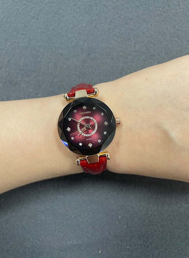 SENO Ocean Heart Women's Watch, Red Gradient Round Dial, 30-Meter Waterproof Luxury Wristwatch, a Stunning Gift for Her - Image 2