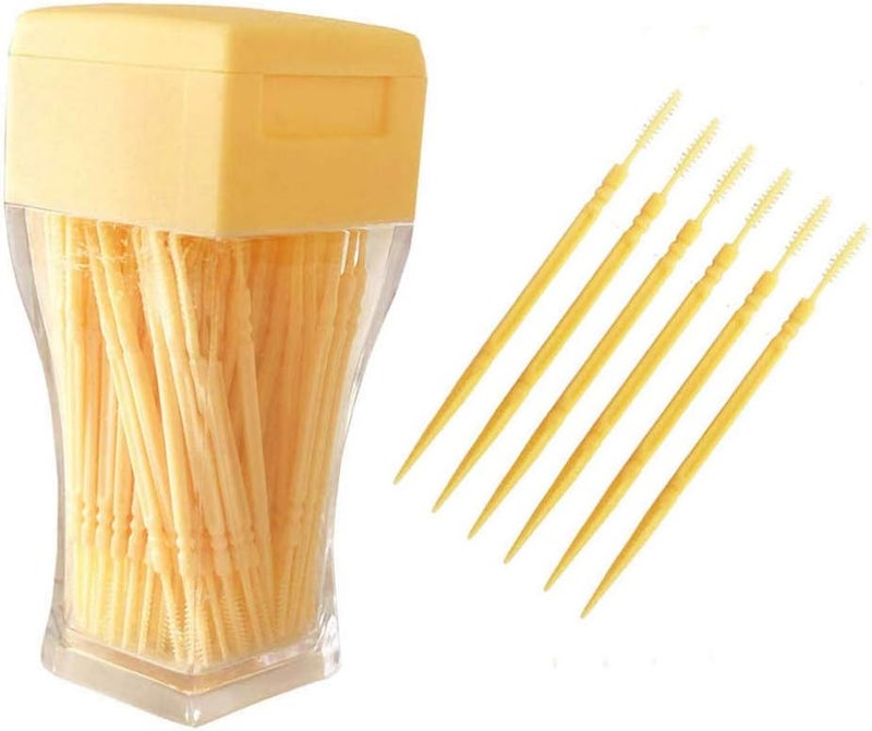 comfrt 200pcs Double-Head Toothpicks Soft Plastic Oral Care Interdental Floss Cleaners toothpicks,Braces Brush (Light Yellow) - Image 4