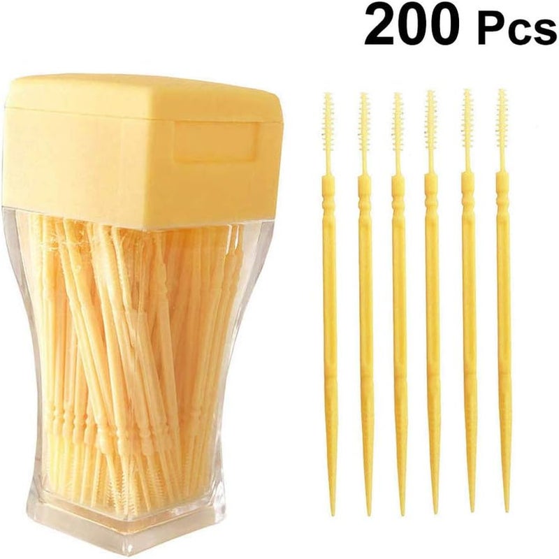 comfrt 200pcs Double-Head Toothpicks Soft Plastic Oral Care Interdental Floss Cleaners toothpicks,Braces Brush (Light Yellow) - Image 2
