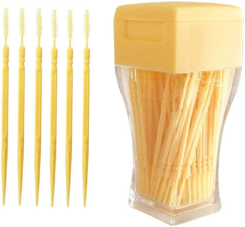 comfrt 200pcs Double-Head Toothpicks Soft Plastic Oral Care Interdental Floss Cleaners toothpicks,Braces Brush (Light Yellow) - Image 3