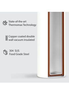 Briiton Nero 750ml White Stainless Steel Water Bottle |Copper Coated Vacuum Insulation|Food Grade Stainless Steel | Powder Coated | Secure Grip Leakproof Easy Pour Cap |Hot & Cold Thermos| Aqua Hydro  - Image 2