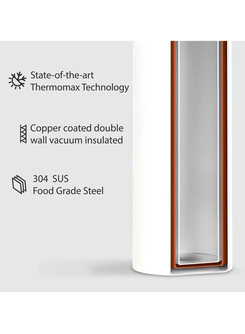 Briiton Nero 750ml White Stainless Steel Water Bottle |Copper Coated Vacuum Insulation|Food Grade Stainless Steel | Powder Coated | Secure Grip Leakproof Easy Pour Cap |Hot & Cold Thermos| Aqua Hydro  - Image 2