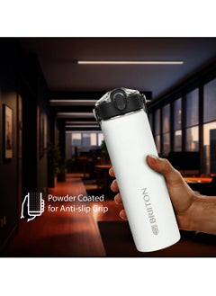 Briiton Nero 750ml White Stainless Steel Water Bottle |Copper Coated Vacuum Insulation|Food Grade Stainless Steel | Powder Coated | Secure Grip Leakproof Easy Pour Cap |Hot & Cold Thermos| Aqua Hydro  - Image 4