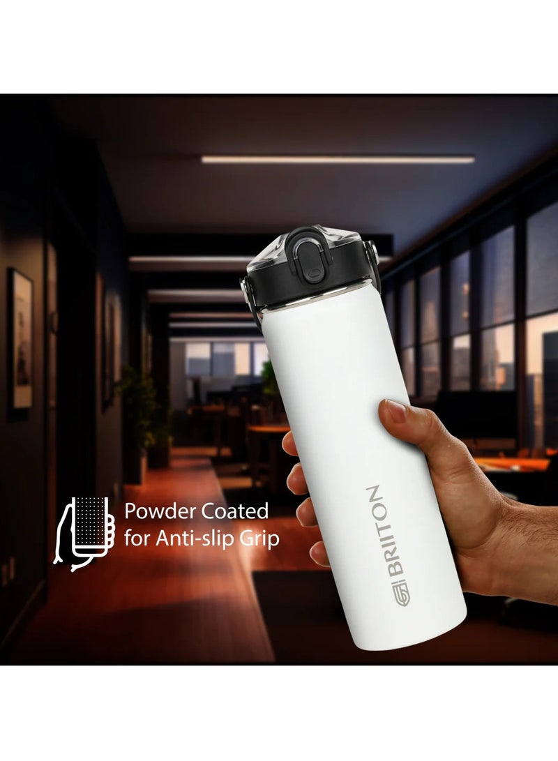 Briiton Nero 750ml White Stainless Steel Water Bottle |Copper Coated Vacuum Insulation|Food Grade Stainless Steel | Powder Coated | Secure Grip Leakproof Easy Pour Cap |Hot & Cold Thermos| Aqua Hydro  - Image 4