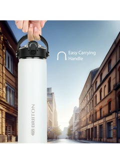 Briiton Nero 750ml White Stainless Steel Water Bottle |Copper Coated Vacuum Insulation|Food Grade Stainless Steel | Powder Coated | Secure Grip Leakproof Easy Pour Cap |Hot & Cold Thermos| Aqua Hydro  - Image 5