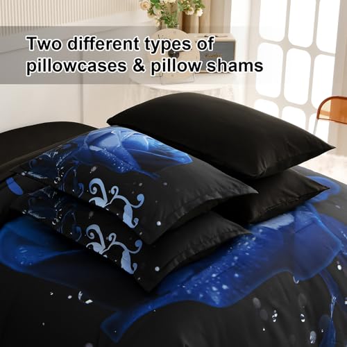 Xruibed Floral Comforter Queen Blue Bed in a Bag Rose Water Droplets Design 7PCs Comforter Set Soft Micorfiber Bedding Set (1 Comforter,2 Pillow Shams,1 Flat Sheet,1 Fitted Sheet,2 Pillowcases) - Image 5