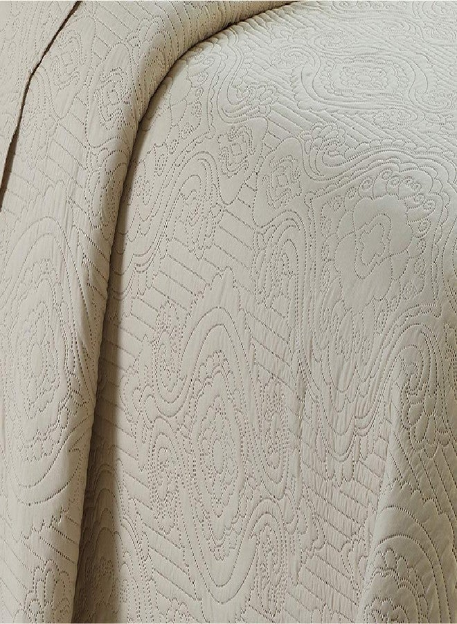 Home Collection 3pc Full/Queen Over Size Luxury Embossed Bedspread Set Light Weight Solid Beige New - Image 2
