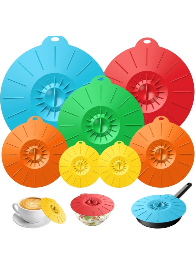 Daxiongmao 7 Pack Silicone Lids, Microwave Splatter Cover, 5 Sizes Reusable Heat Resistant Food Suction Lids fits Cups, Bowls, Plates, Pots, Pans, Skillets, Stove Top, Oven, Fridge BPA Free, Mothers Day Gifts - Image 1