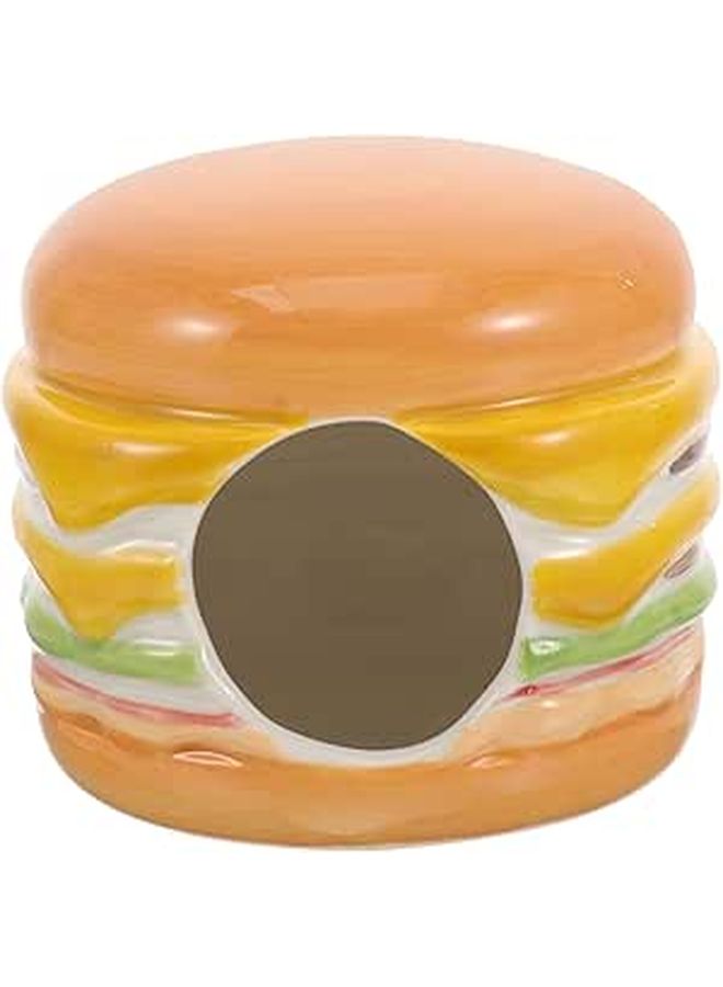 Burger Style Ceramic Hamster House Cooling Summer Nest for Small Pets Decorative Hideout - Image 1