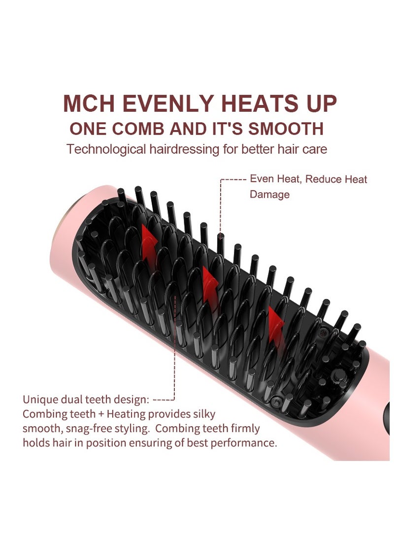 Portable Cordless Hair Straightener Brush with 5 Temp, 2 in 1 Straightener Brush and Curler for Women, Negative Ion Heated Hair Straightener Brush for Travel, in All Hair Type, Digital Power Display - Image 4