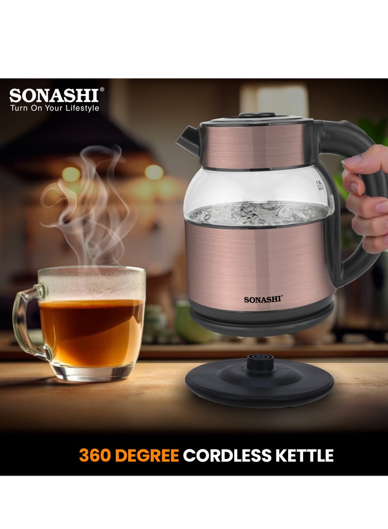 SONASHI 1.8L Cordless Kettle with Boil-Dry Protection, 360° Rotation with Concealed Heating Element, Auto Off When Water Boils with Light Indicator, Kettle for Tea, Water, Noodles, 1500W SKT-1812 1.8 L 1500 W SKT-1812 Brown - Image 5