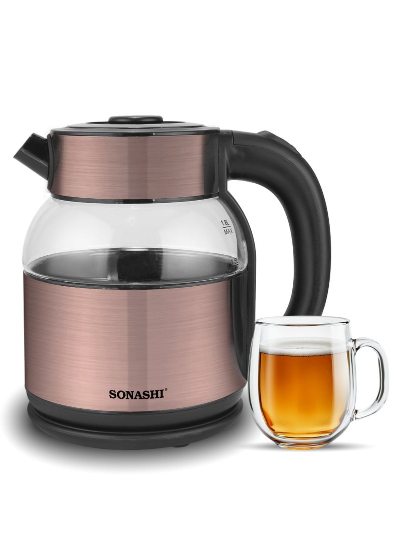 SONASHI 1.8L Cordless Kettle with Boil-Dry Protection, 360° Rotation with Concealed Heating Element, Auto Off When Water Boils with Light Indicator, Kettle for Tea, Water, Noodles, 1500W SKT-1812 1.8 L 1500 W SKT-1812 Brown - Image 1