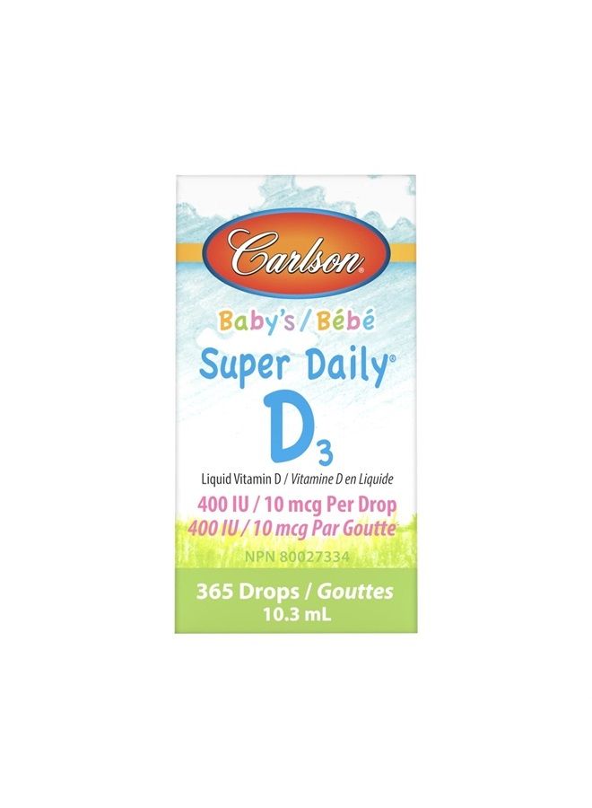 Carlson قطرات فيتامين د للأطفال، 400 وحدة دولية (10 ميكروغرام) لكل قطرة، إمداد لمدة سنة، نباتي، قطرات فيتامين د للسكان الصغار، بدون نكهة، 365 قطرة - Image 3