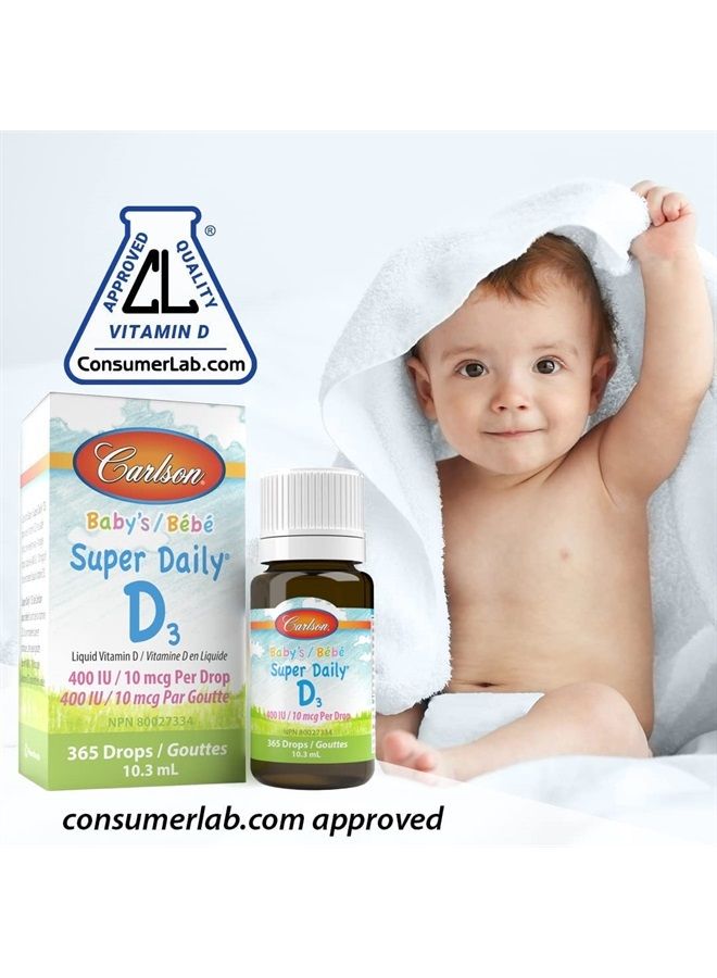 Carlson قطرات فيتامين د للأطفال، 400 وحدة دولية (10 ميكروغرام) لكل قطرة، إمداد لمدة سنة، نباتي، قطرات فيتامين د للسكان الصغار، بدون نكهة، 365 قطرة - Image 4