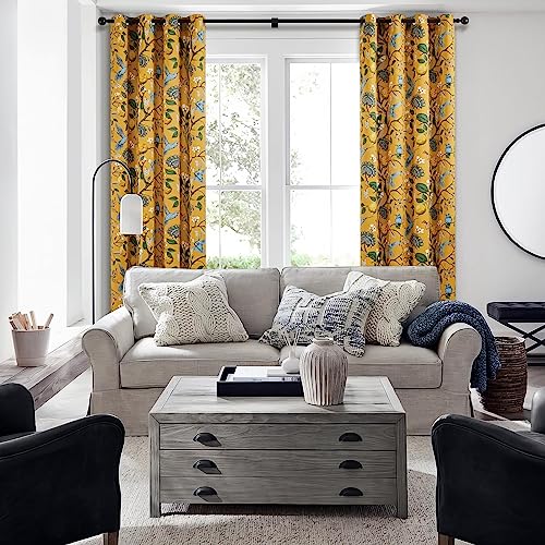 Topfinel Mustard Yellow Vintage Curtains & Drapes 84 Inches Long, Grommet Luxury Whimsical Floral Lemon Hummingbird Patterned Waverly Mid Century Colorful Blackout Drapes for Living Room Bedroom - Image 5