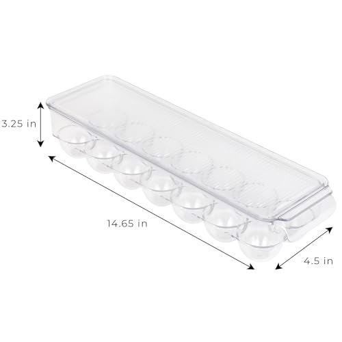 Smart Design Stackable Refrigerator Egg Holder Bin with Handle and Lid - BPA Free Plastic - Fridge Drawer, Freezer Tray, Kitchen Pantry Storage Container Organizer - 14.65 x 3.25 Inch - Clear - Image 3