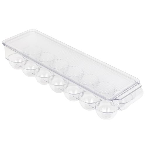Smart Design Stackable Refrigerator Egg Holder Bin with Handle and Lid - BPA Free Plastic - Fridge Drawer, Freezer Tray, Kitchen Pantry Storage Container Organizer - 14.65 x 3.25 Inch - Clear - Image 2