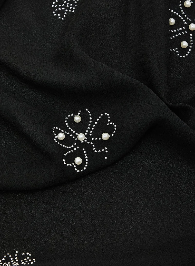 Khizana Black Embellished Rhinestone Silver And Pearl Detail Modest Hijab Headscarf for Women | Best Price UAE