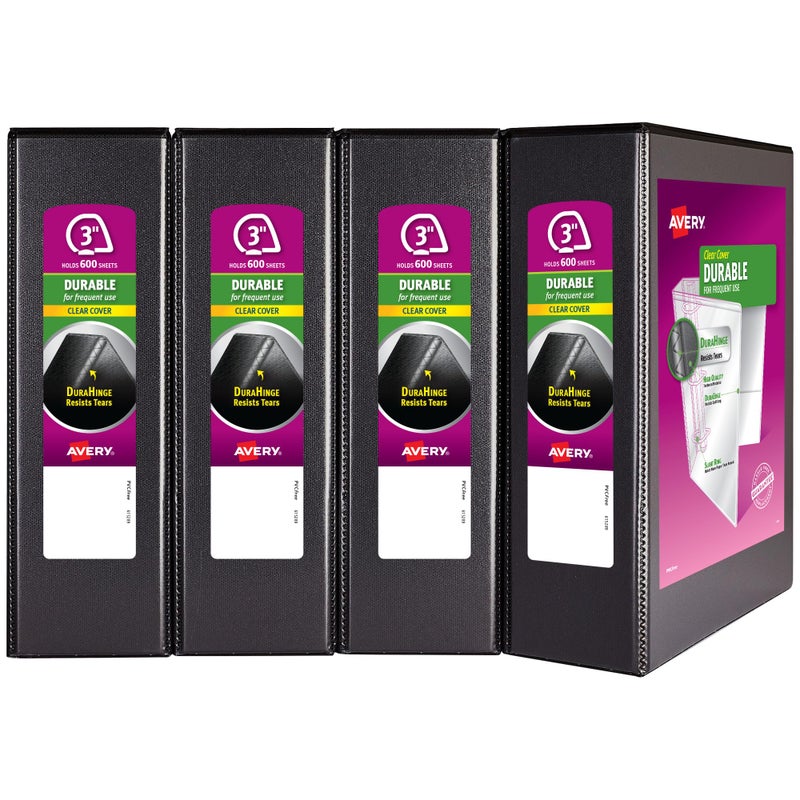 Avery Durable View 3 Ring Binder 3 Inch Slant Rings 4 Black Binders 17050