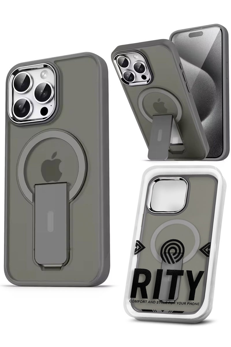 RITY Magnetic Multi-Function Case for iPhone 15 Pro Max 6.7", Matte Translucent Slim Back Cover with Hidden Kickstand, MagSafe Compatible, Shockproof and Elegant Protection - Image 1