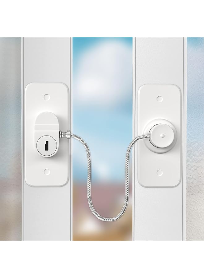 The Bros Window Safety Lock - Self-Adhesive, No Drilling Required, Versatile Restrictor for UPVC Windows, Keyed Refrigerator Lock, Child and Pet Safety Cable Lock, Durable and Childproof (White) - Image 1