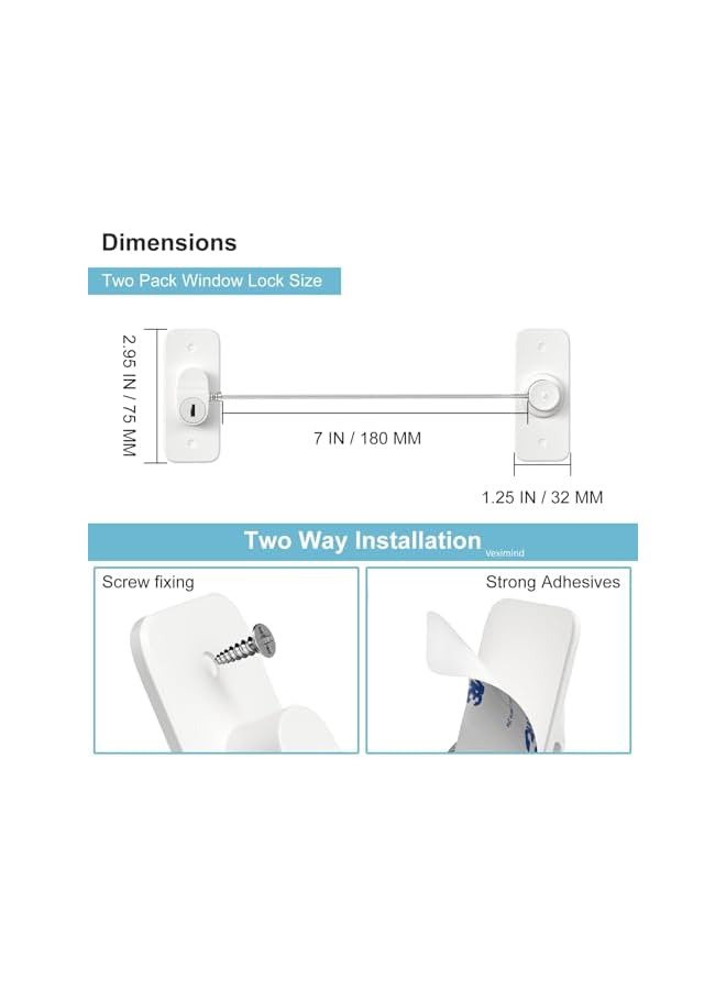 The Bros Window Safety Lock - Self-Adhesive, No Drilling Required, Versatile Restrictor for UPVC Windows, Keyed Refrigerator Lock, Child and Pet Safety Cable Lock, Durable and Childproof (White) - Image 5