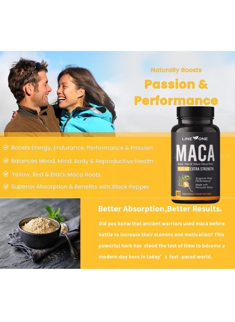 LINE ONE Maca Extra Strength 1500Mg Dietary Supplement Help to Support Healthy for Men 60 Capsules  - Image 2