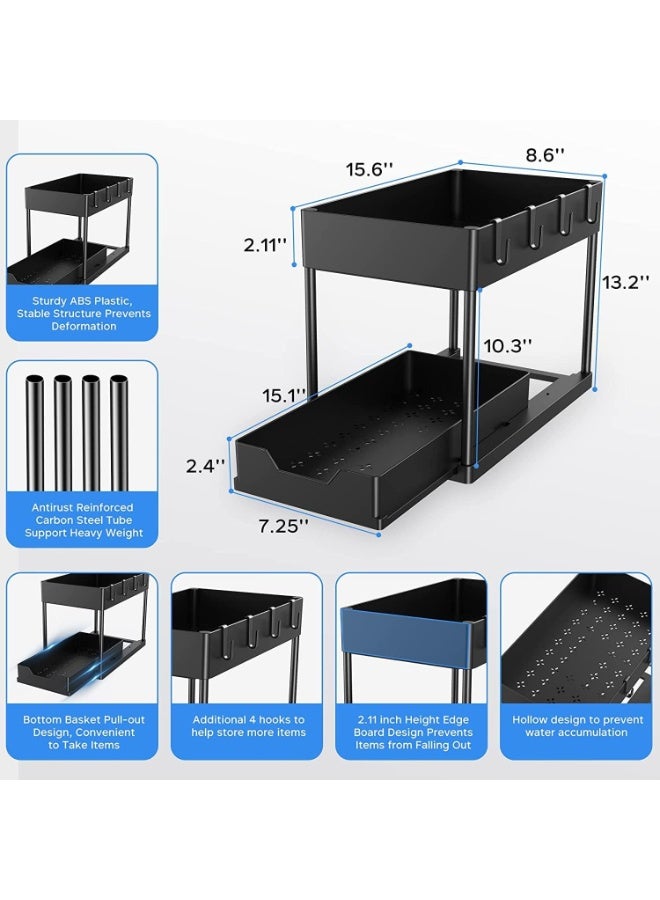 Streamflow Under Sink Organizer, 2-Tier Bathroom Cabinet Organizer with Sliding Basket – Multi-Purpose Under Sink Storage for Bathroom & Kitchen, Black, Pack of 1 - Image 3