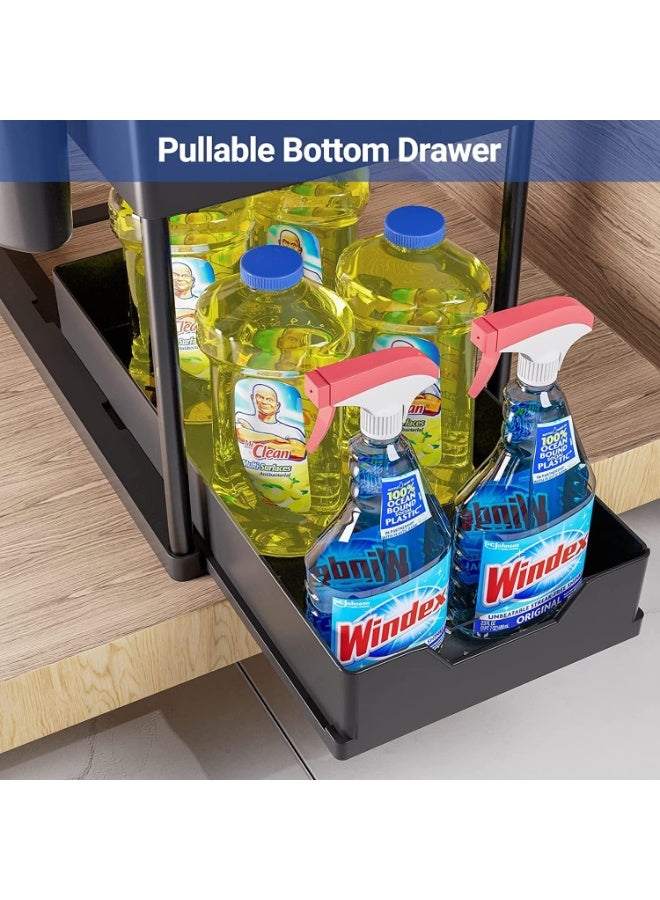 Streamflow Under Sink Organizer, 2-Tier Bathroom Cabinet Organizer with Sliding Basket – Multi-Purpose Under Sink Storage for Bathroom & Kitchen, Black, Pack of 1 - Image 5