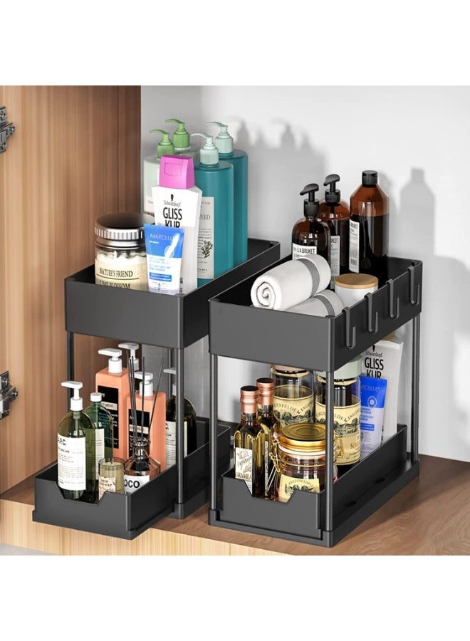 Streamflow Under Sink Organizer, 2-Tier Bathroom Cabinet Organizer with Sliding Basket – Multi-Purpose Under Sink Storage for Bathroom & Kitchen, Black, Pack of 1 - Image 2