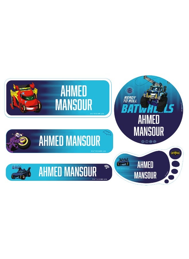 Essmak Batman Personalized Waterproof Name Labels for Kids – Set of 74 Custom Stickers for School Supplies, Lunch Boxes, Clothes and Toys  - Image 1