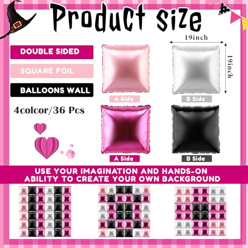 Charnoel 36 Pcs Black Pink Decorations Balloons Brick Square Foil Balloon Wall Backdrop Arch Kit Double Sided Metallic for Cartoon Video Game Birthday Party Supplies Black Pink Silver - Image 5